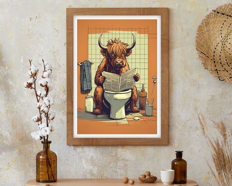 Highland Cow on Toilet Poster