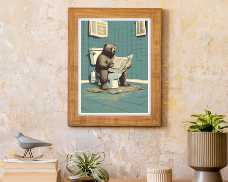 Bear on Toilet Poster