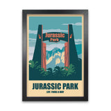 jurassic park poster in a black frame